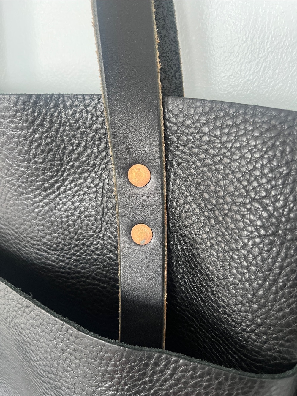 KMM & CO Black Leather Tote with Copper Stud Details - Picture 2 of 13